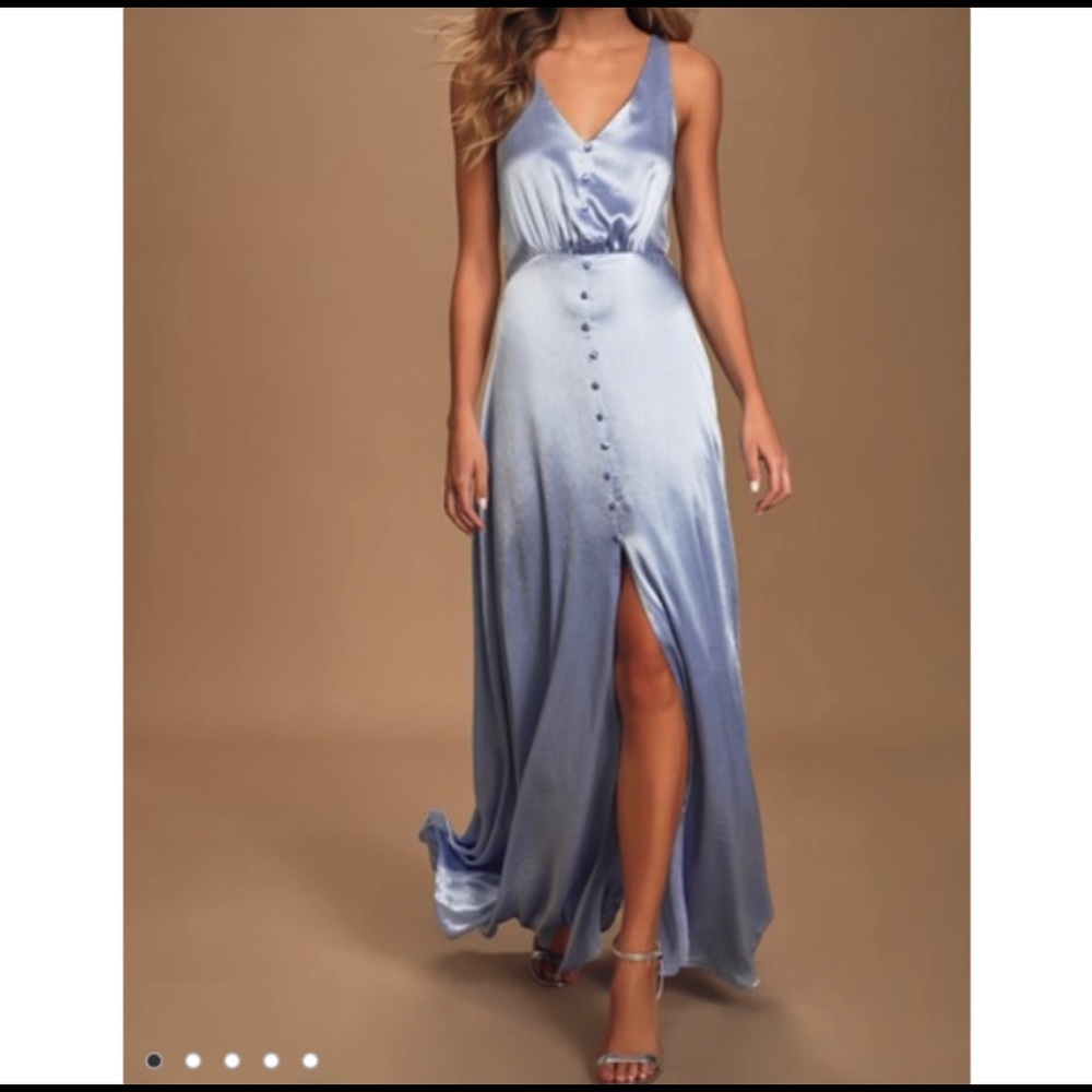 Lulus Total Adoration Light Blue Satin Button-Front Maxi Dress - Small